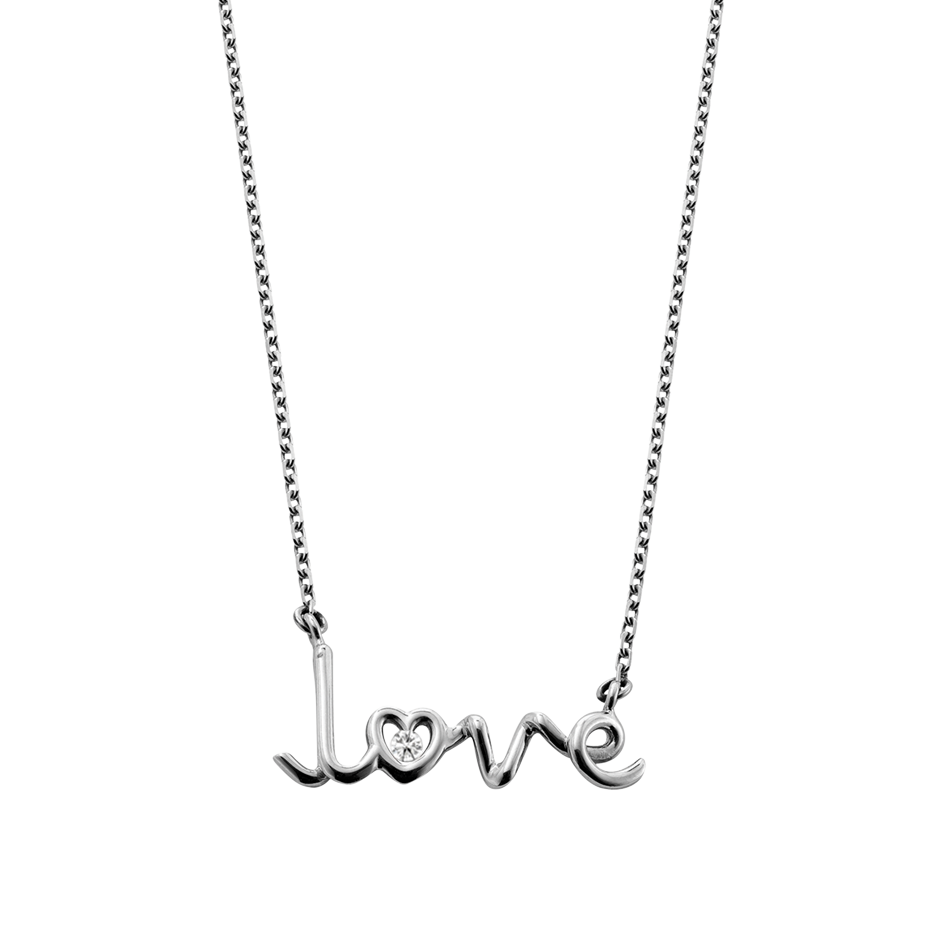 Love Written word pendant necklace 18k white gold with white diamond by Solange Azagury-Partridge