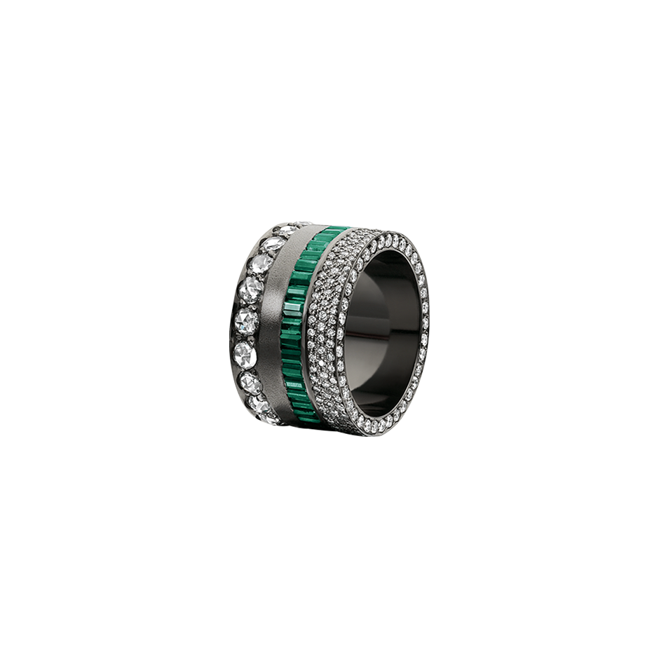 Mish Mash Emerald and Diamond Ring set in 18 Karat White Gold By Solange Azagury-Partridge