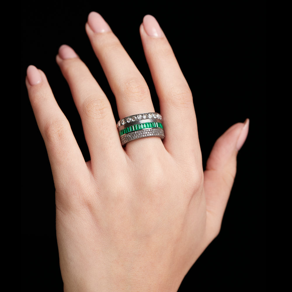 Mish Mash Emerald and Diamond Ring set in 18 Karat White Gold By Solange Azagury-Partridge
