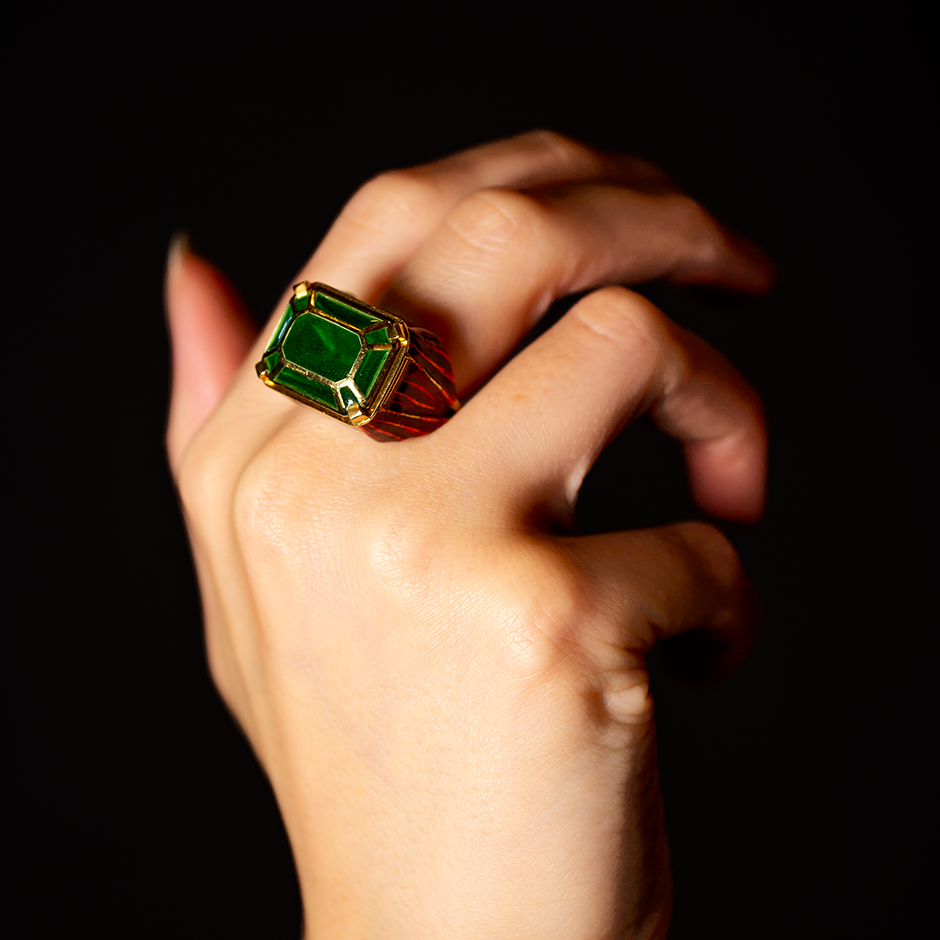 Pedestal Red and Green Enamel Ring
