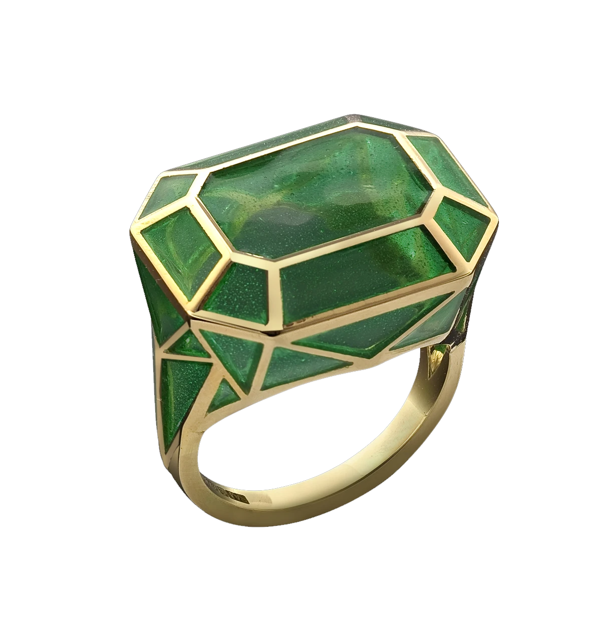 Real Fake Rectangular Green Enamel Ring