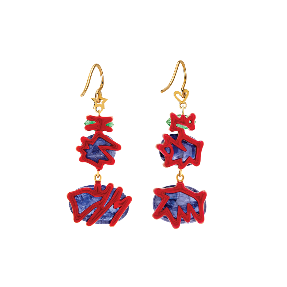 Scribbles Red Blue & Green Earrings