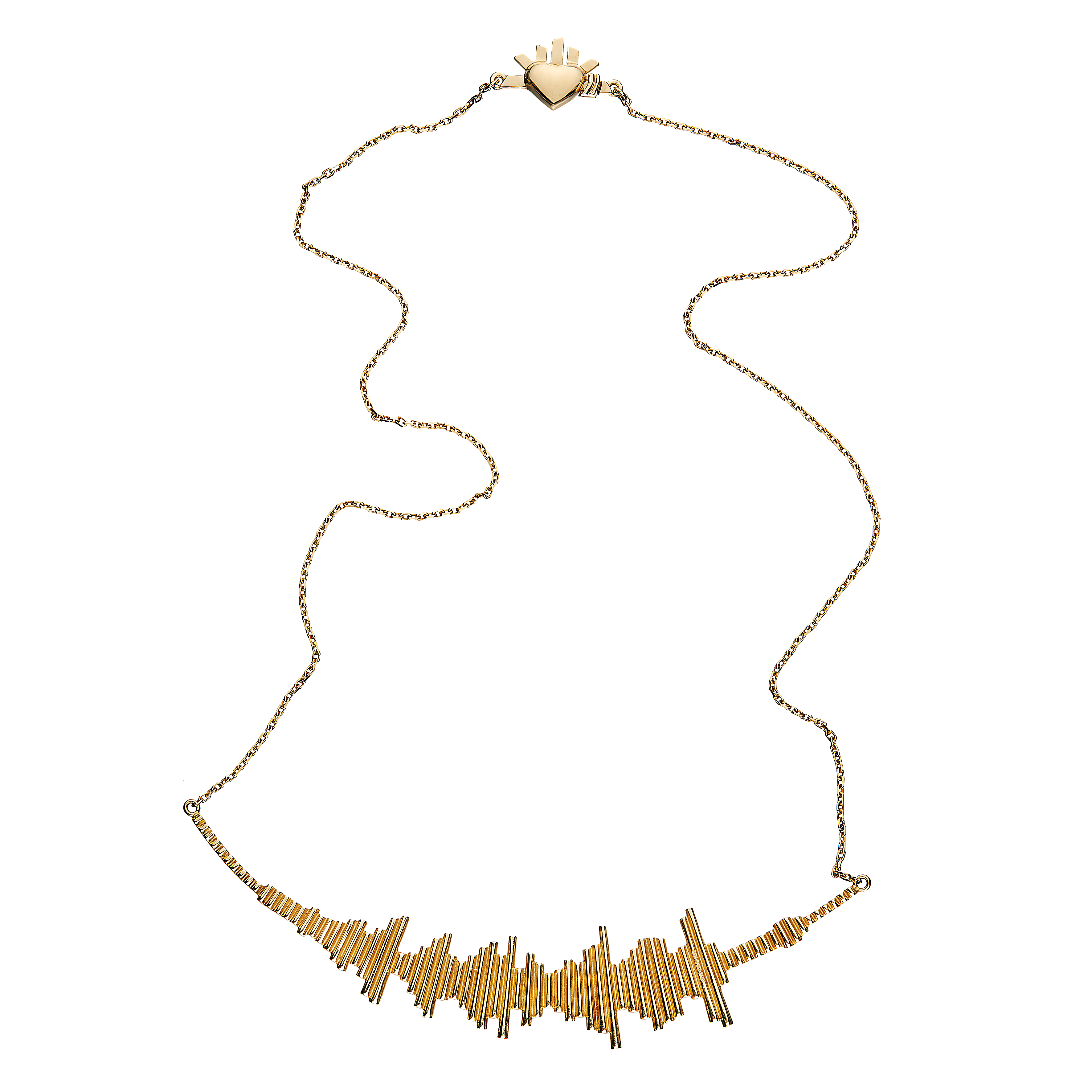 18 karat yellow gold audio soundwave necklace representing the words "Where True Love Burns Desire is Love's Pure Flame" by Samuel Taylor-Coleridge