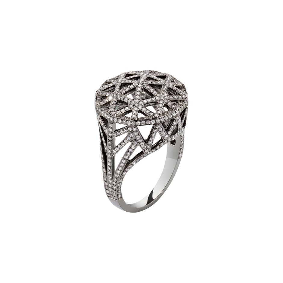 Skeleton round diamond pave and blackened 18 karat white gold ring by Solange Azagury-Partridge