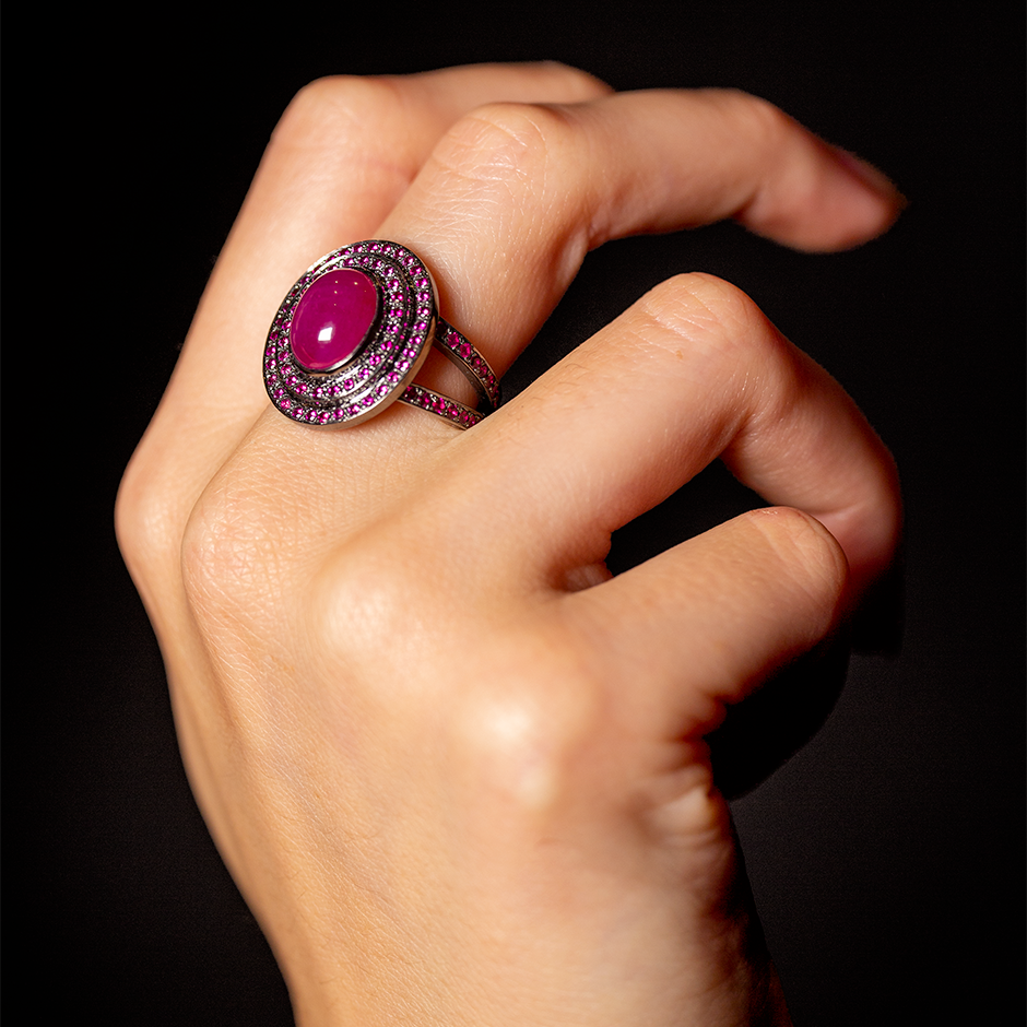 Step Oval Cabochon Ruby Ring