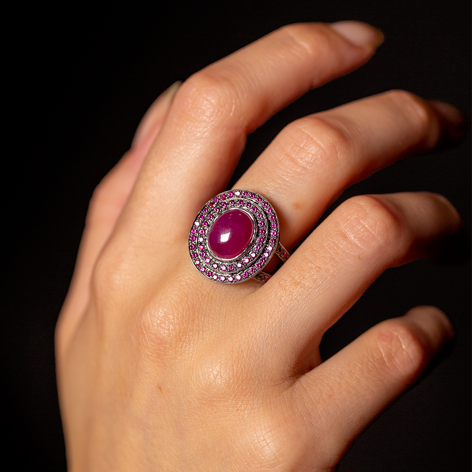 Step Oval Cabochon Ruby Ring
