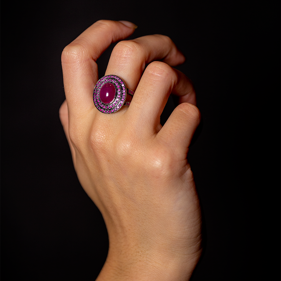 Step Oval Cabochon Ruby Ring
