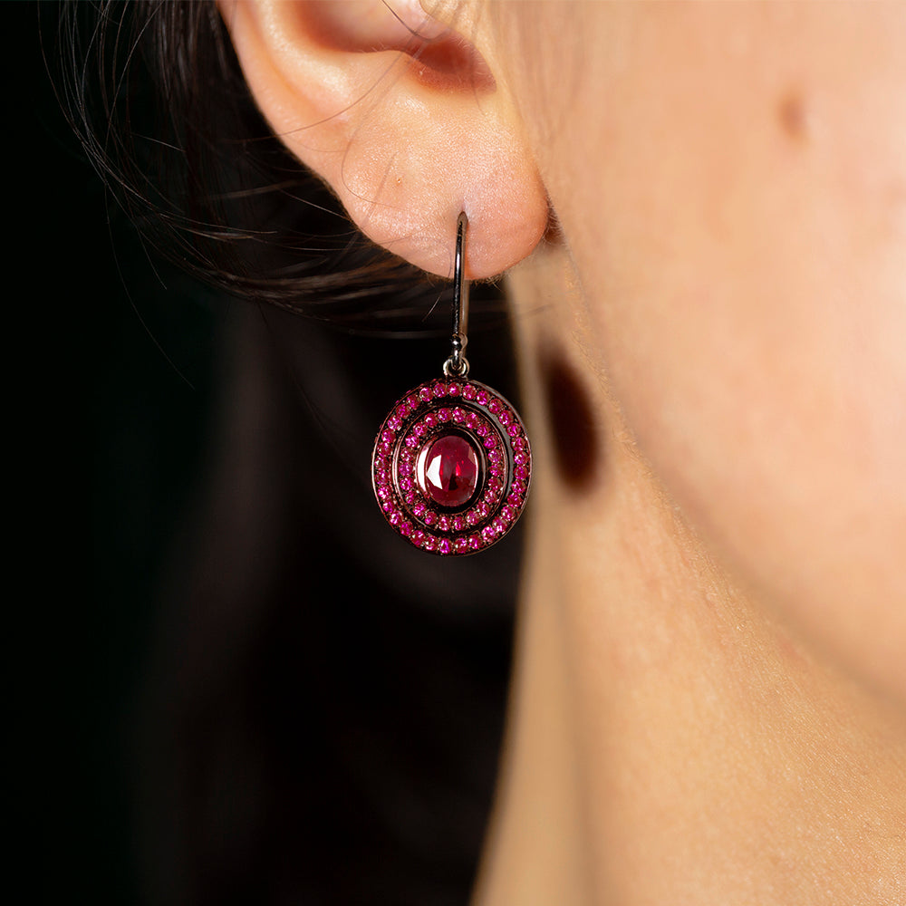 Step Oval Ruby Earrings