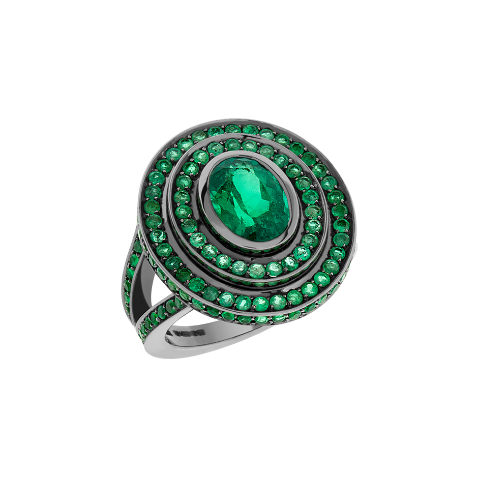 Step Oval Emerald Ring in Blackened 18 Karate White Gold by Solange Azagury-Partridge