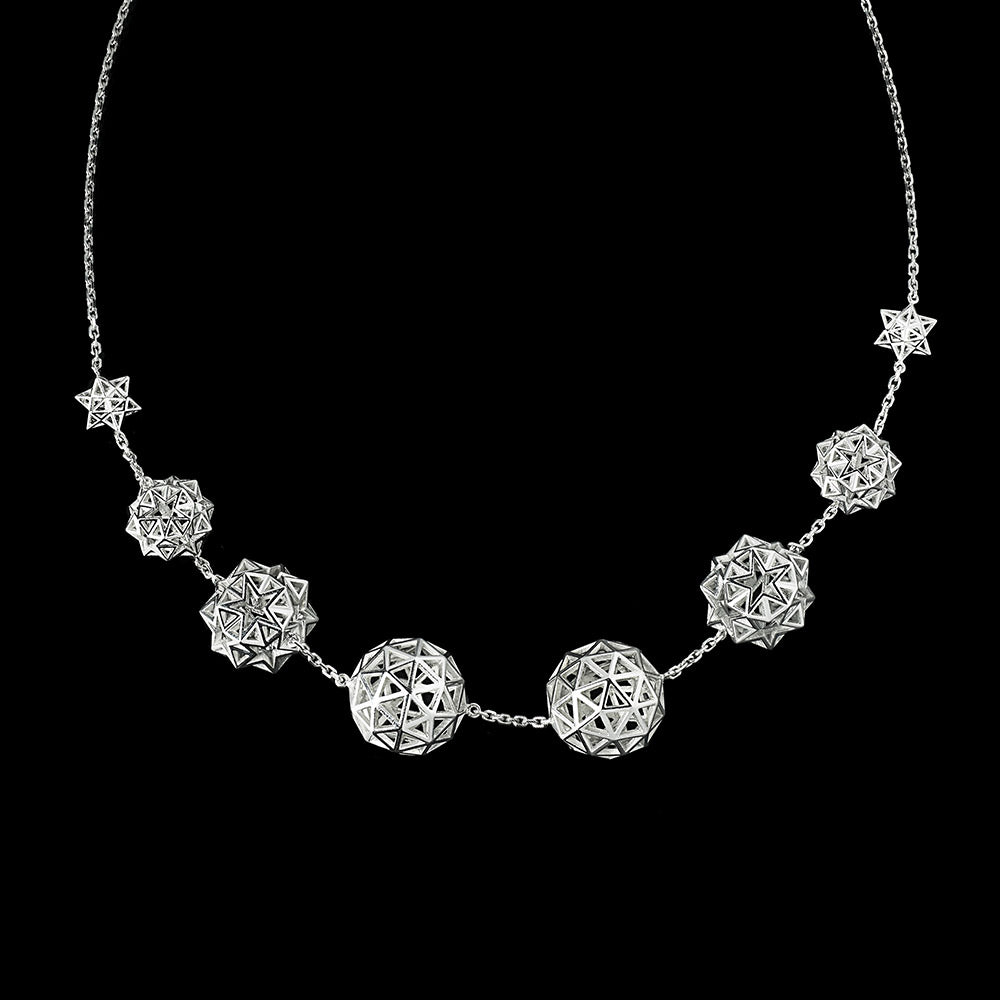 Constellation Necklace Star Spheres in 18karat white gold necklace by Solange Azagury-Partridge front view close up