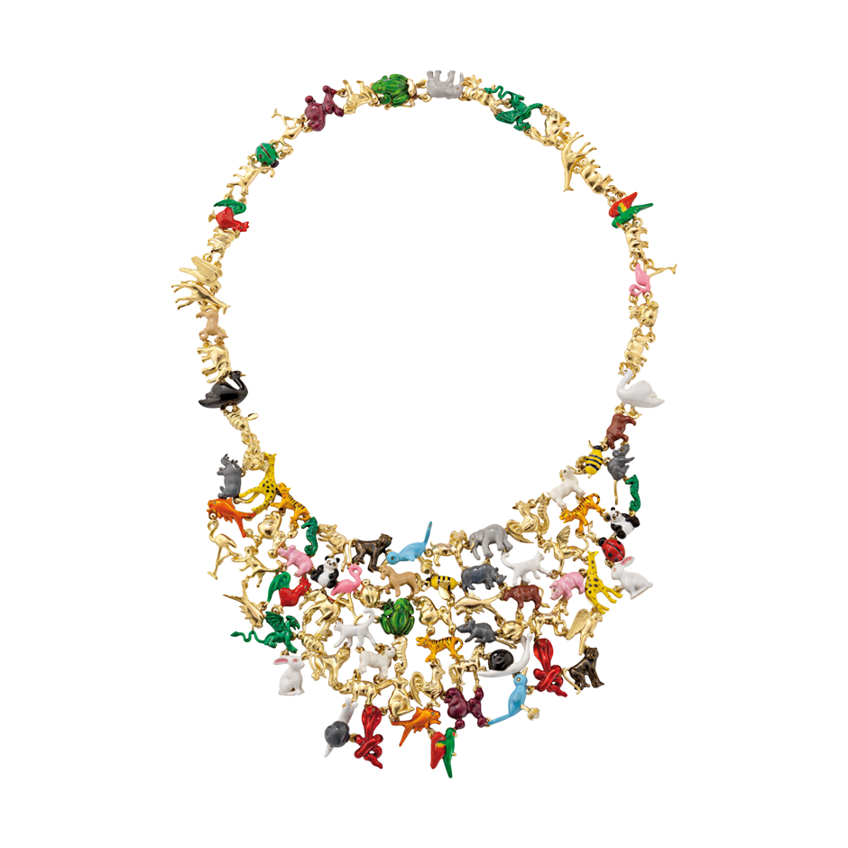 A menagerie motif necklace with all the animals from the chinese zodiac in lacquered 18 karat yellow gold by Solange Azagury-Partridge