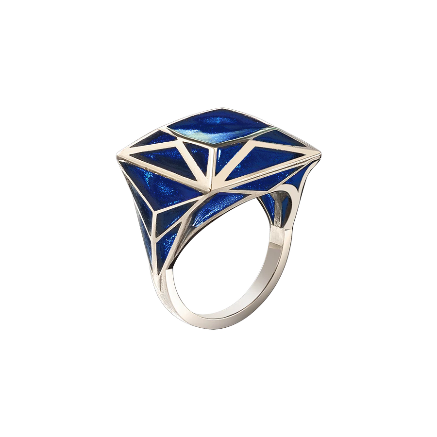 Real Fake Square Blue Enamel Ring