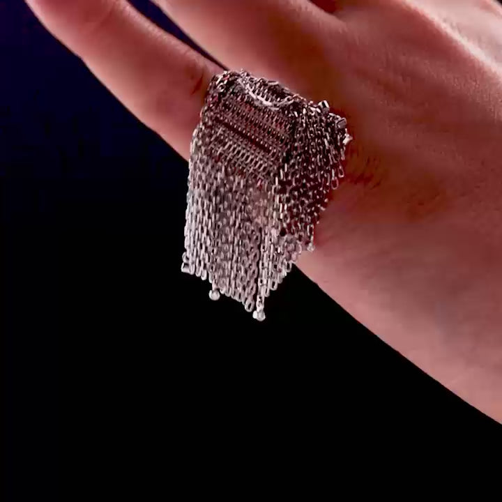 Fringe Ring 18K White Gold and Diamonds by Solange Azagury-Partridge Video on hand