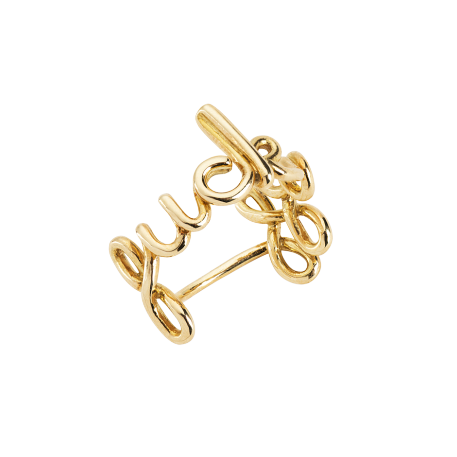 Fuck written word ring in 18k yellow gold by Solange Azagury-Partridge front view