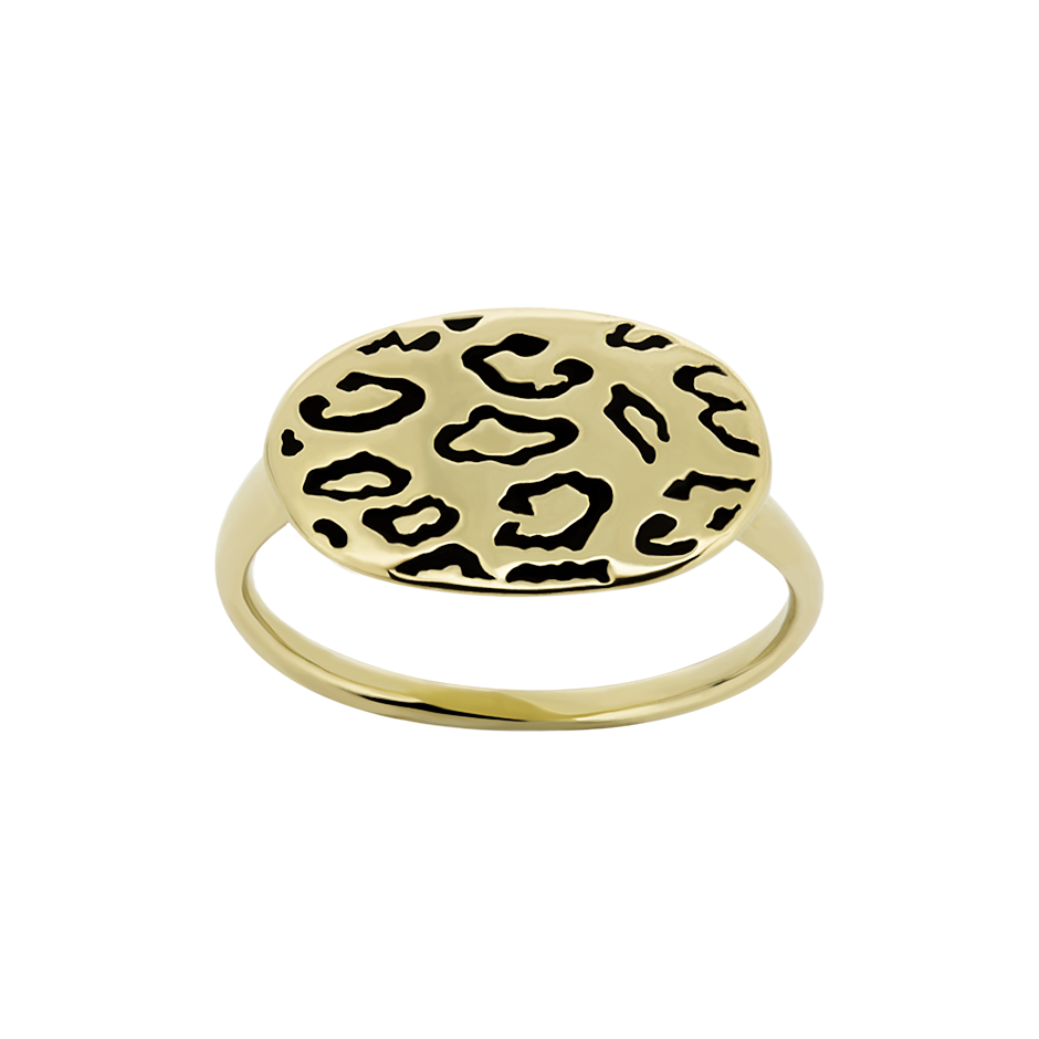 A leopard motif spot plaque ring in blackened 18 karat yellow gold by Solange Azagury-Partridge