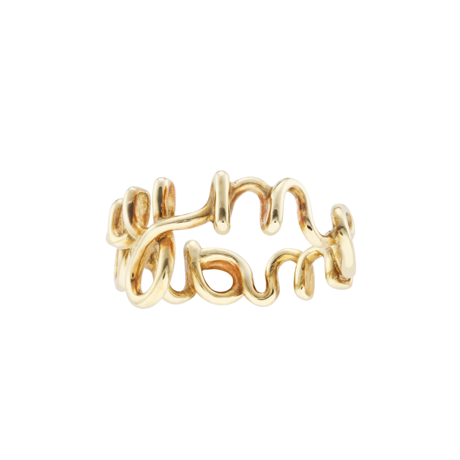 Marry Me Word Ring made from wire curved into the words of marriage proposal 18k yellow gold by Solange Azagury-Partridge side view
